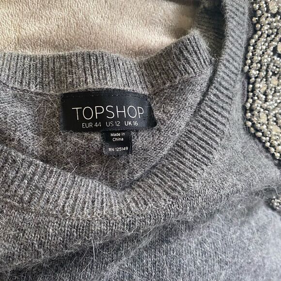 Top Shop grey embellished beaded angora blend sweater size 12 - Picture 3 of 6